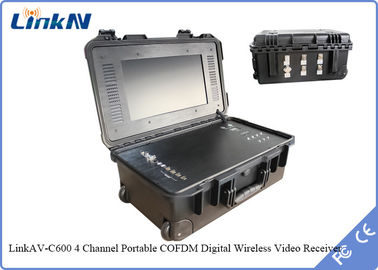 IP65 4-kanałowy odbiornik wideo COFDM z baterią i wyświetlaczem Szyfrowanie AES256 Wysoka czułość 106dBm @ 2MHz