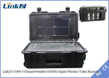 COFDM Kofer Odbiornik wideo 4-kanałowy IP65 z baterią i wyświetlaczem AES256 H.264 DC 12V