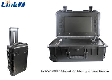 Przenośny odbiornik wideo COFDM H.264 z baterią i wyświetlaczem Szyfrowanie AES256 4-kanałowy IP65